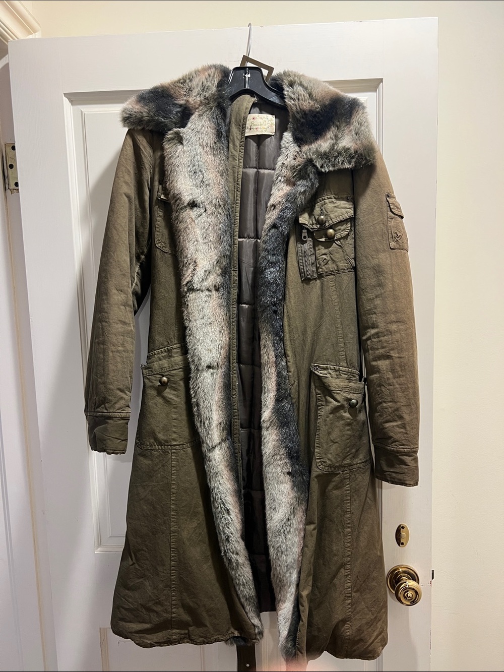 Olive Green Faux Fur-Lined Parka Coat